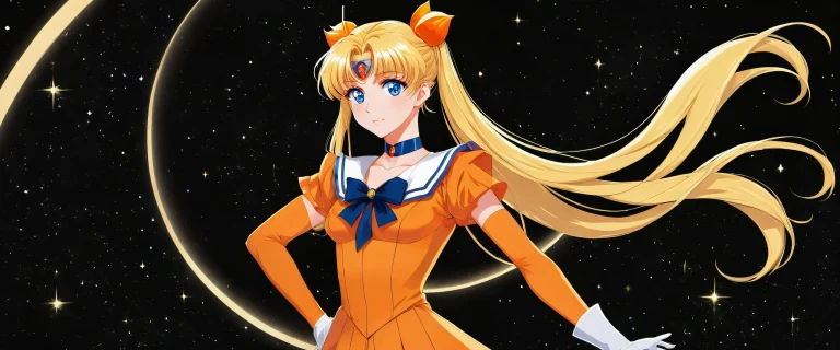 A stunning desktop wallpaper of Lora Sailor Venus set against a vast, pure void with subtle starlight. Ideal for desktop/pc users seeking a sleek dark mode aesthetic.