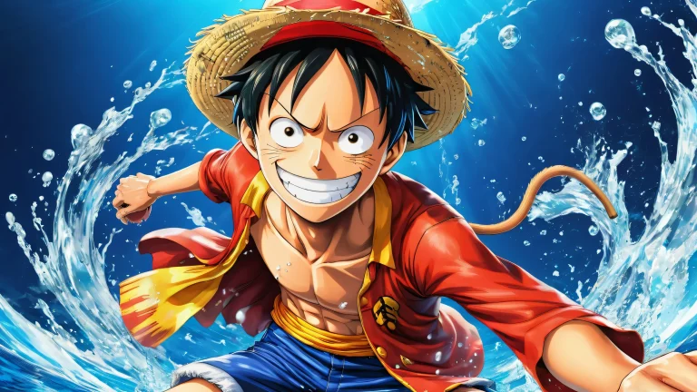 A majestic desktop wallpaper featuring Monkey D. Luffy against a vast pure void background, ideal for your PC or Desktop.