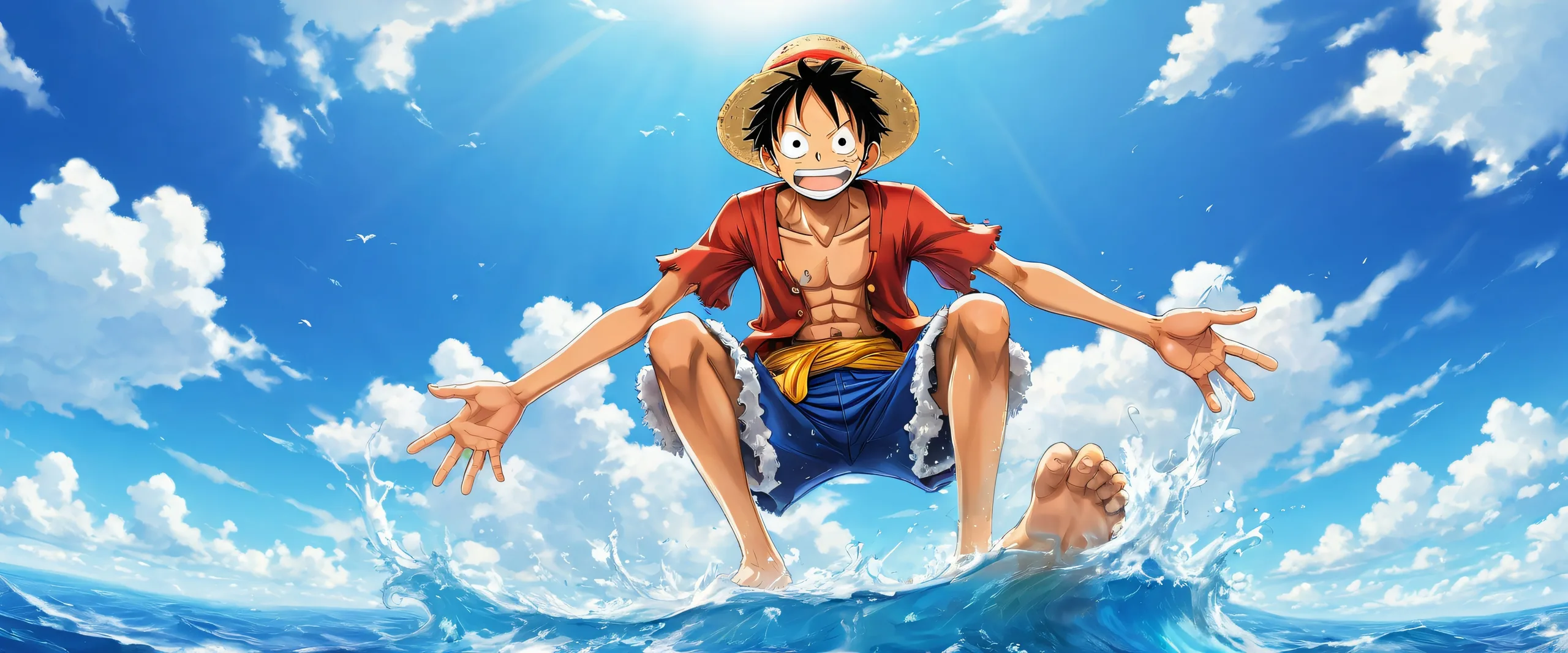 Monkey D. Luffy standing in a vast pure void with ethereal lighting and brilliant colors, perfect for your desktop or PC.