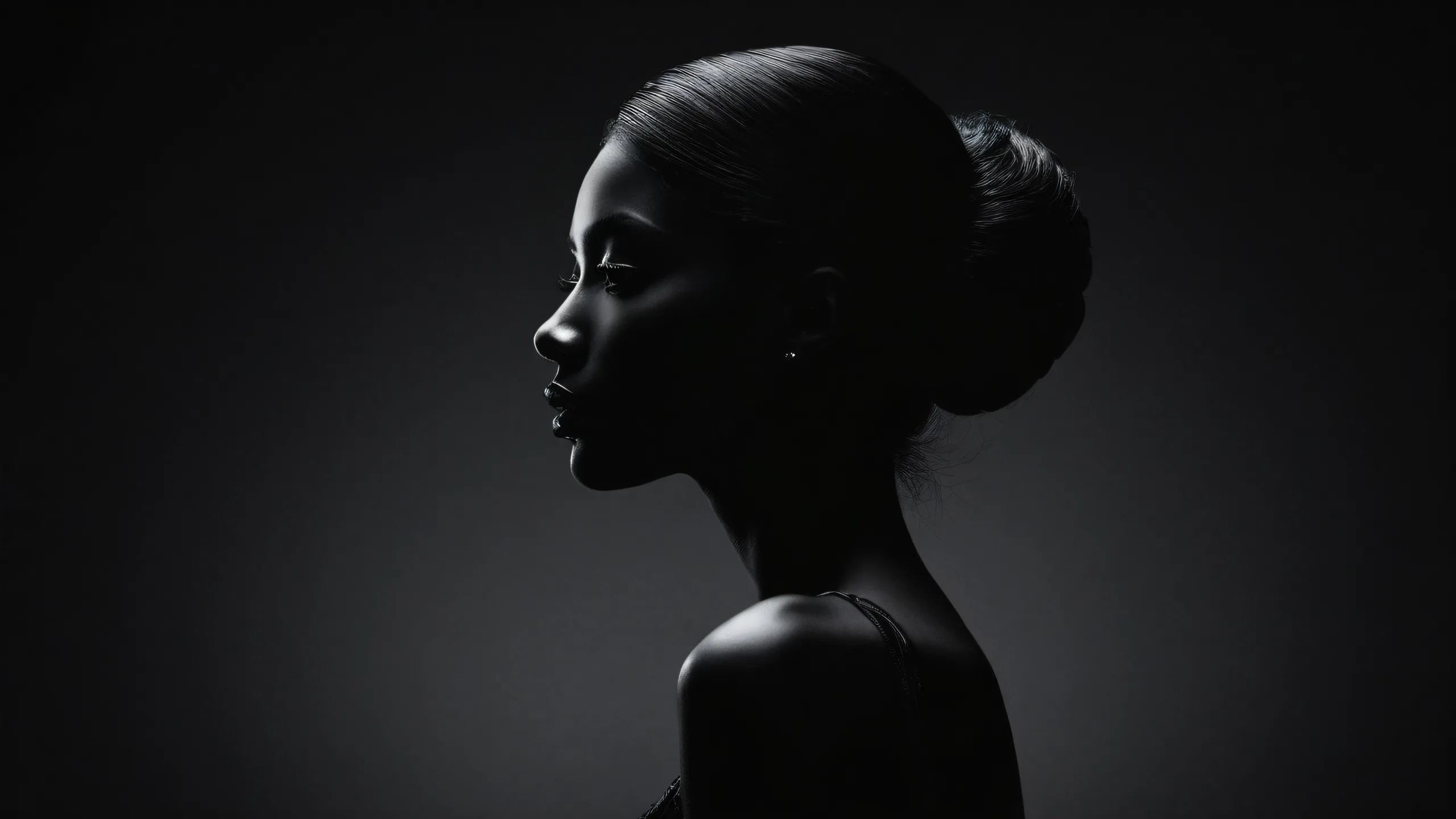 Breathtaking desktop wallpaper featuring women in a vast pure void with deep perfect blacks and elegant luminescent accents, ideal for PC/ Desktop use.