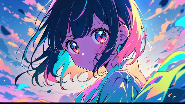 A girl stands in a perfectly clean and vast pure void, looking at the viewer with an ethereal glow. Suitable for Desktop/PC.