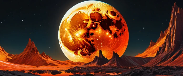 Ethereal desktop background featuring a stunning moon scene with radiant colors and reflections, Perfekt für Ihren PC oder Desktop.