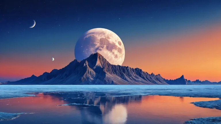 Breathtaking desktop wallpaper of the moon, with deep blues and oranges, perfectly clean and pure, for use on Desktop/PC.