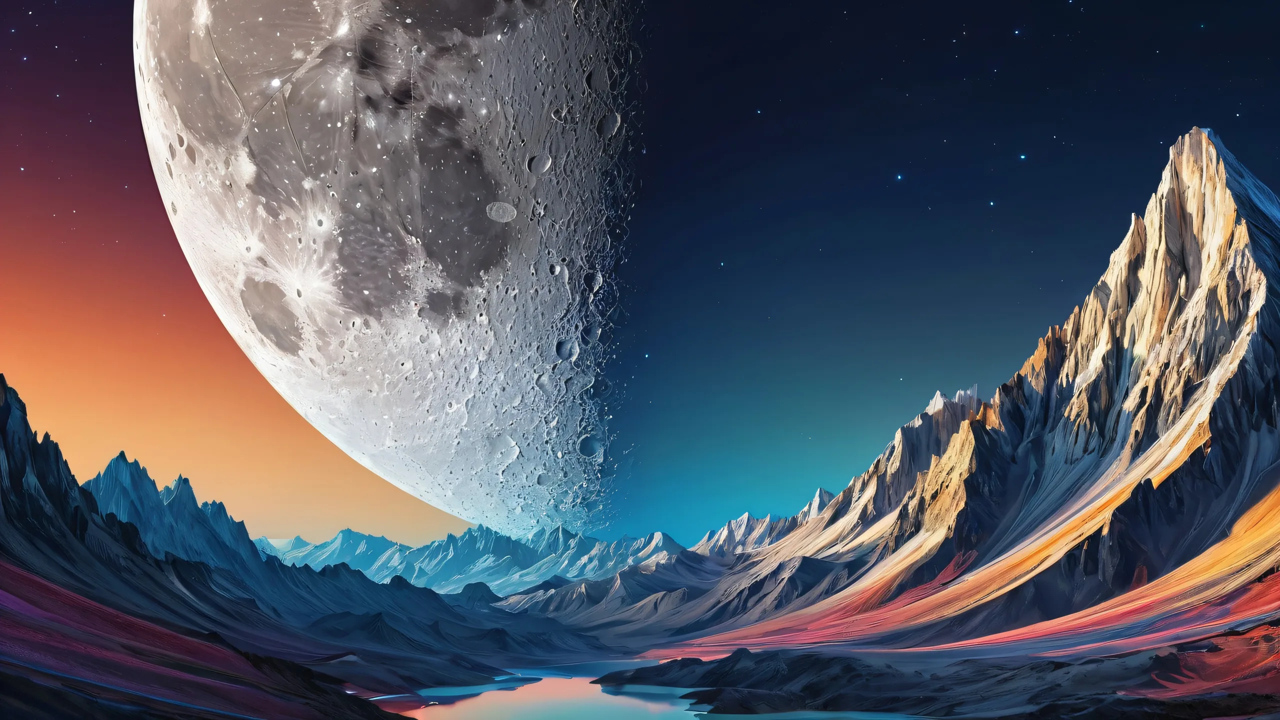 A stunning desktop wallpaper of the Moon's surface on a perfectly clean vast pure void, for Desktop/PC.