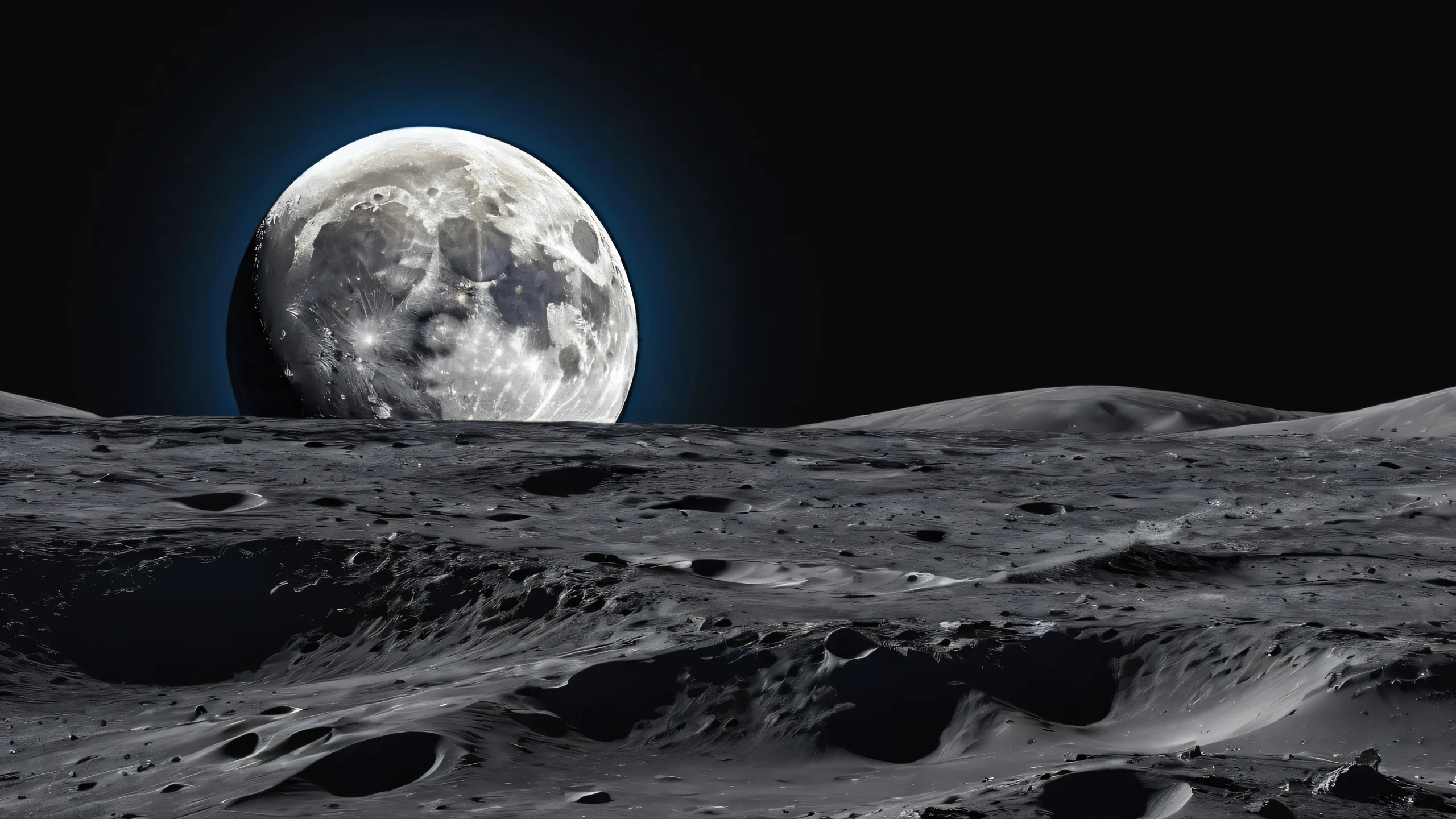 Breathtaking desktop wallpaper of the moon against a dark black background, perfect for your PC or Desktop.