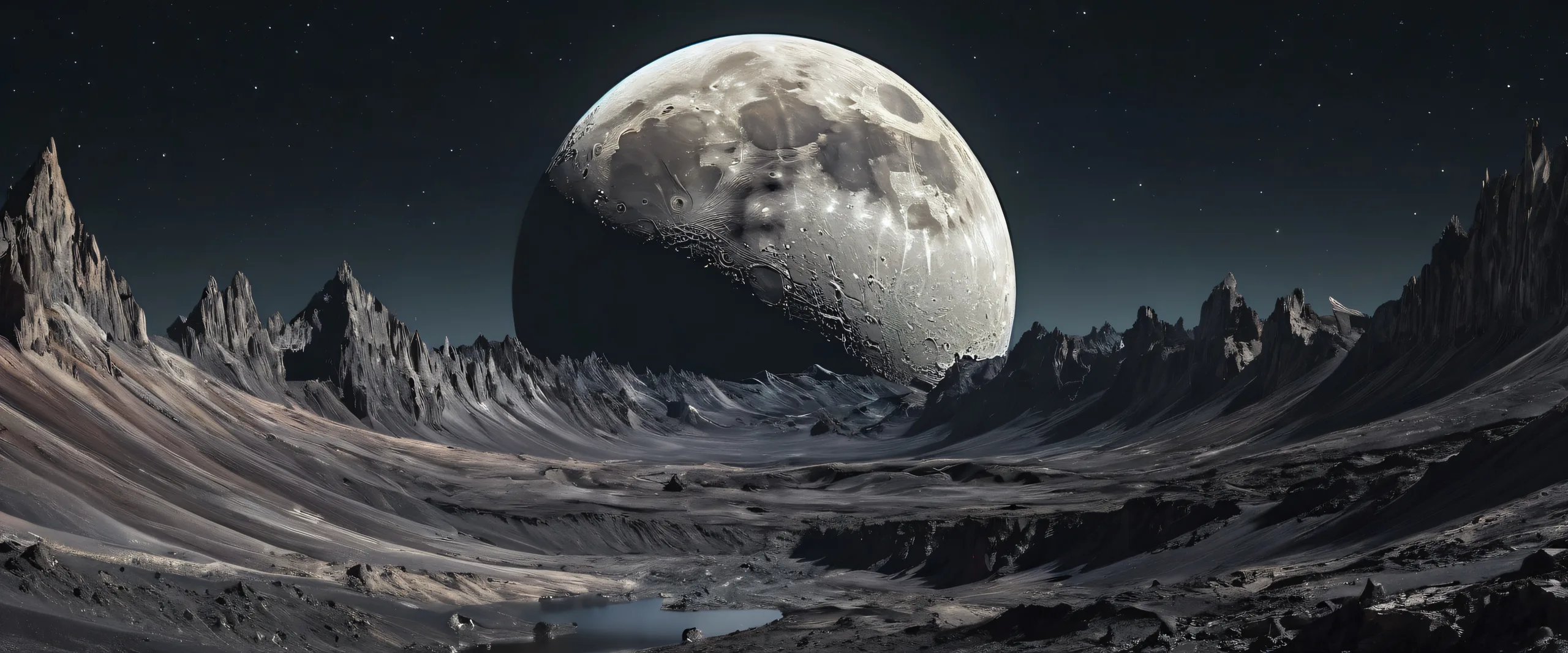 A stunning desktop wallpaper of the Moon on a perfectly clean background for PC or Desktop, featuring ethereal lighting and brilliant colors.