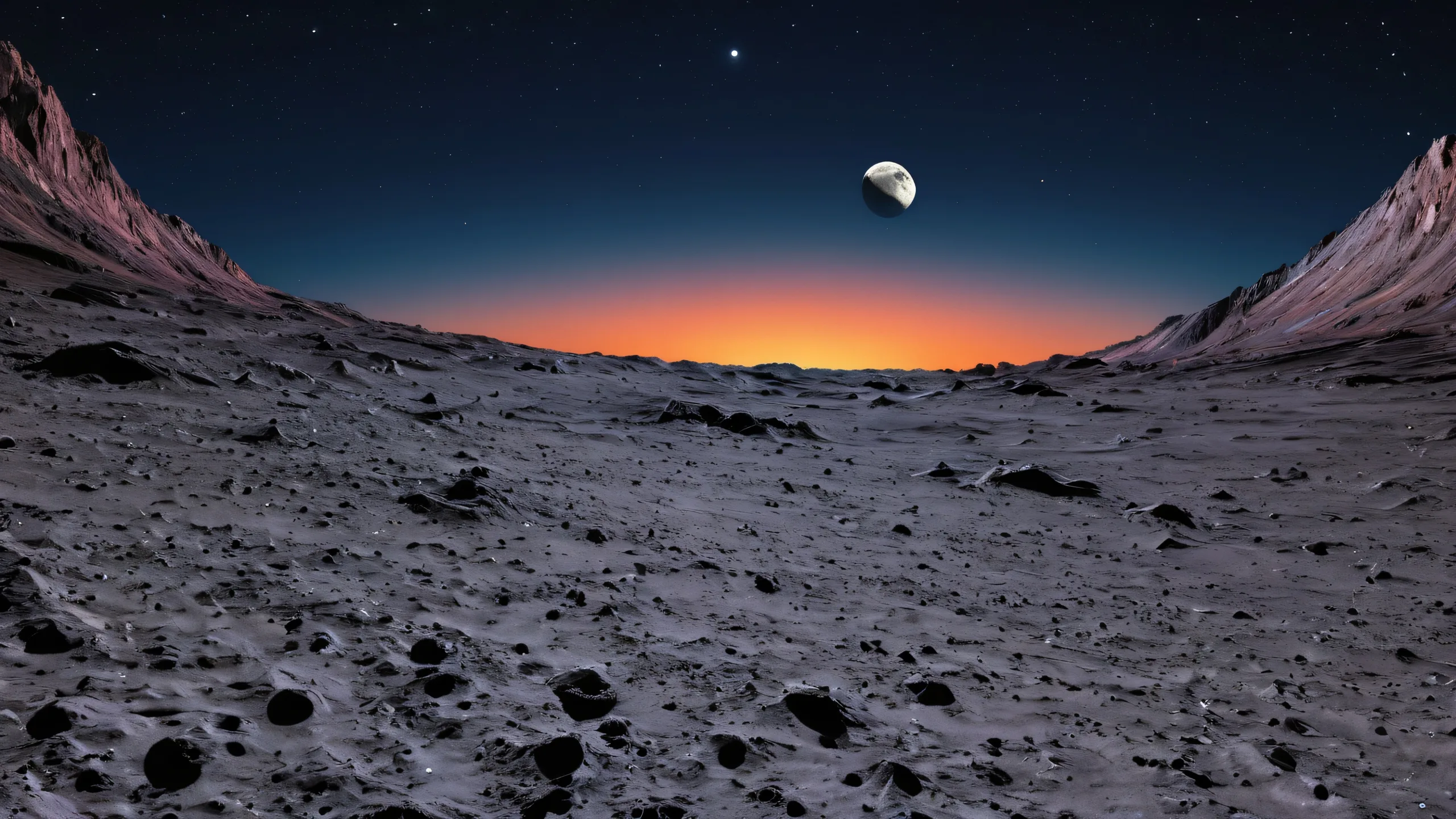 A stunning desktop image of the Moon's surface on a perfectly clean and vast pure void, ideal for Desktop/PC users.