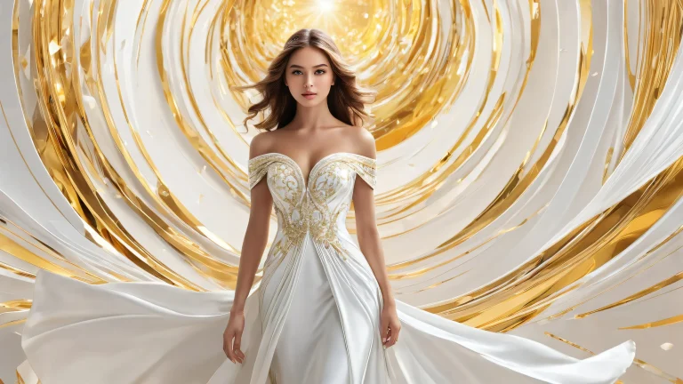 Luxurious desktop/PC wallpaper featuring a stunning woman in white dress against a pristine void.