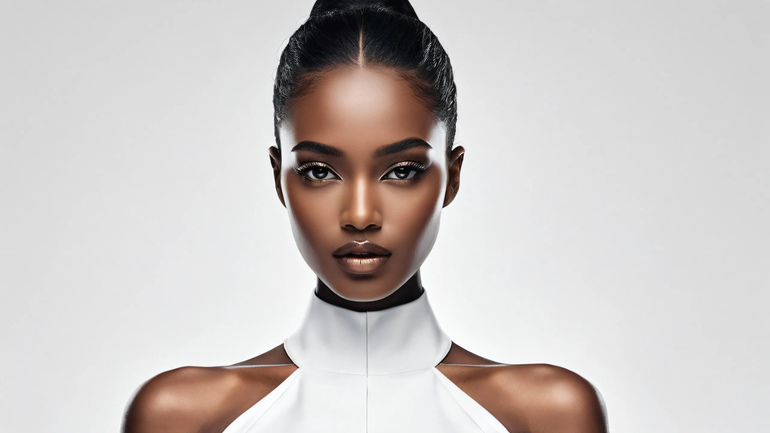 Beautiful woman in white on a pristine void desktop background for PC and Desktop use