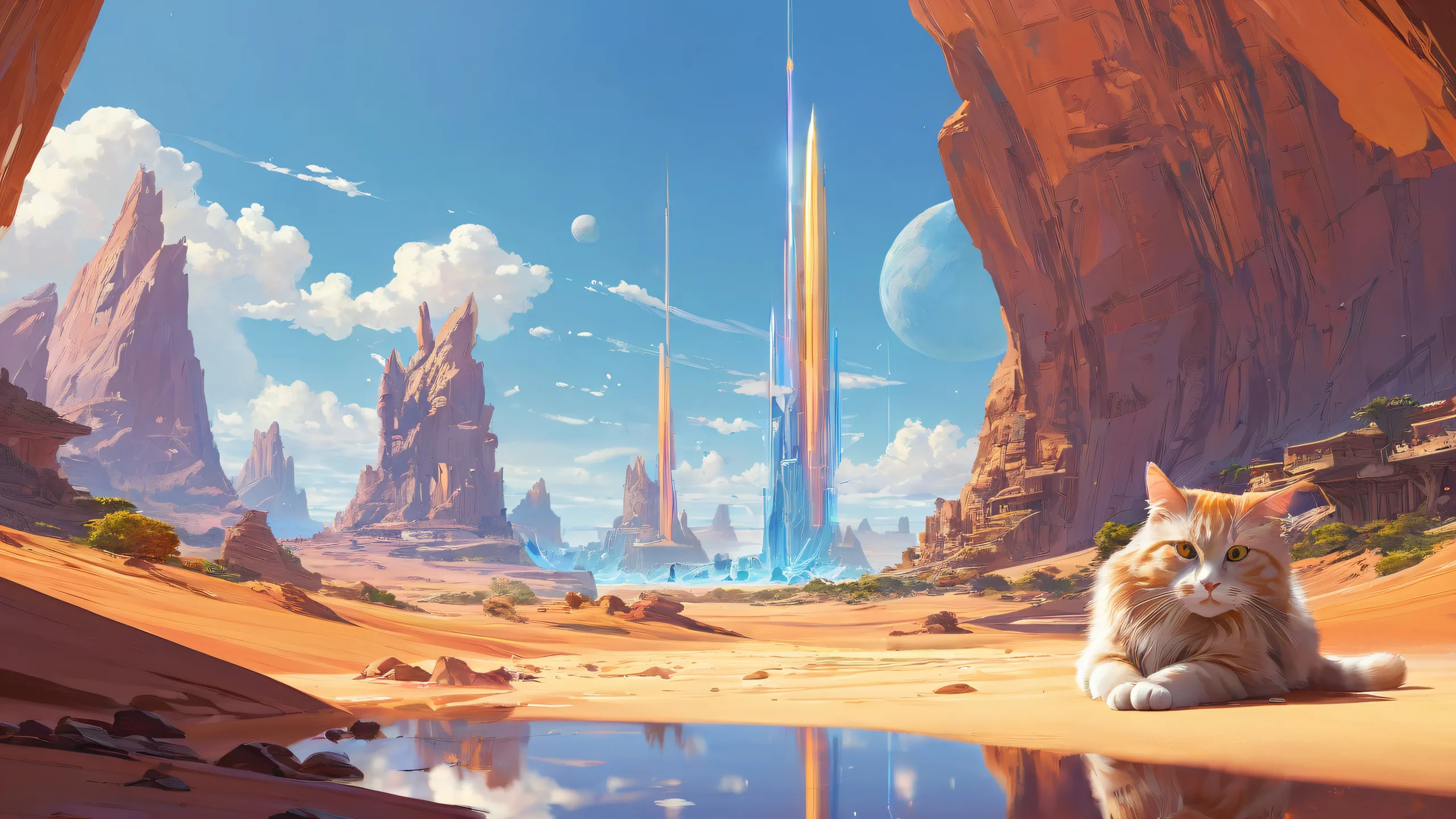 A stunning desktop wallpaper featuring a cat amidst the ruins of Mad Maxx world, perfect for Desktop/PC use.