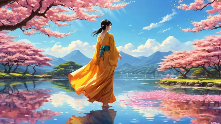 A serene and ethereal desktop wallpaper featuring Mafuyu Kagurazaka in a vast pure void, perfect for desktop/pc backgrounds.