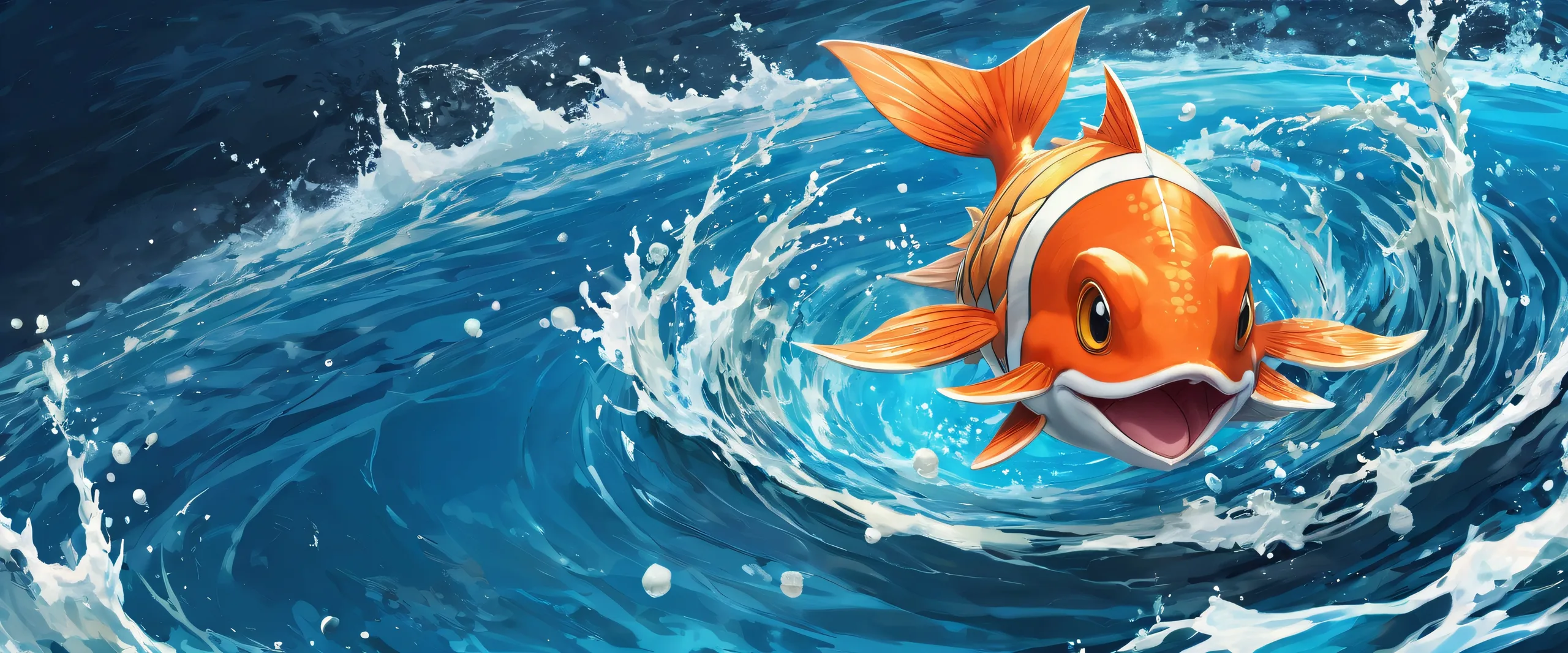 Magikarp desktop wallpaper with a pure void and radiant colors on a black background for Desktop/PC use.