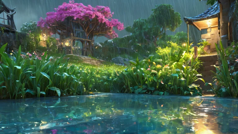 A beautifully rendered desktop wallpaper of a maiden amidst a rain-soaked atmosphere on a PC or Desktop.