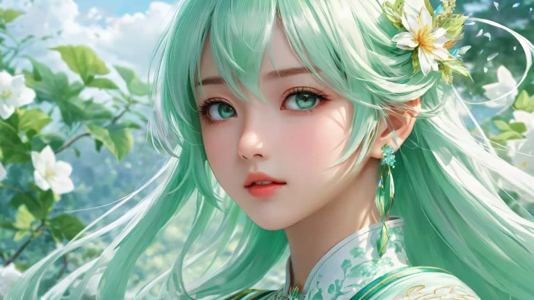 Anime girl standing in a vast pure void on desktop/pc background with majestic presence and ethereal lighting.