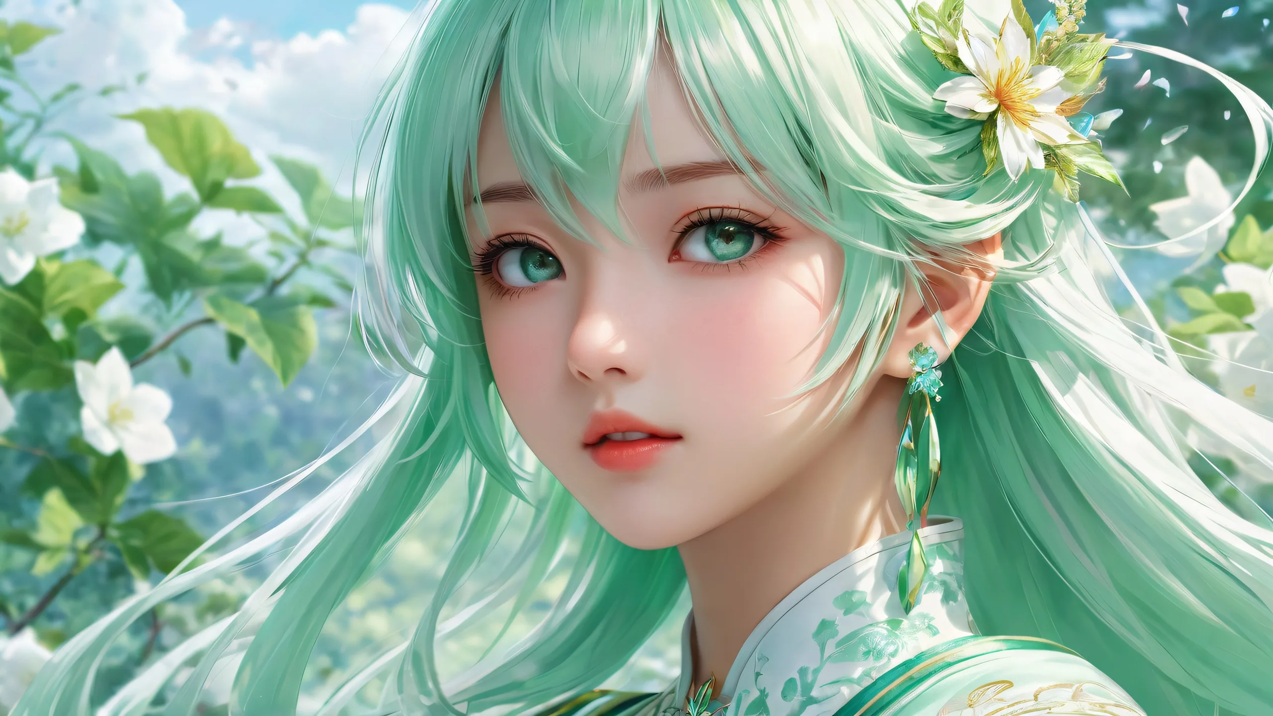 Anime girl standing in a vast pure void on desktop/pc background with majestic presence and ethereal lighting.