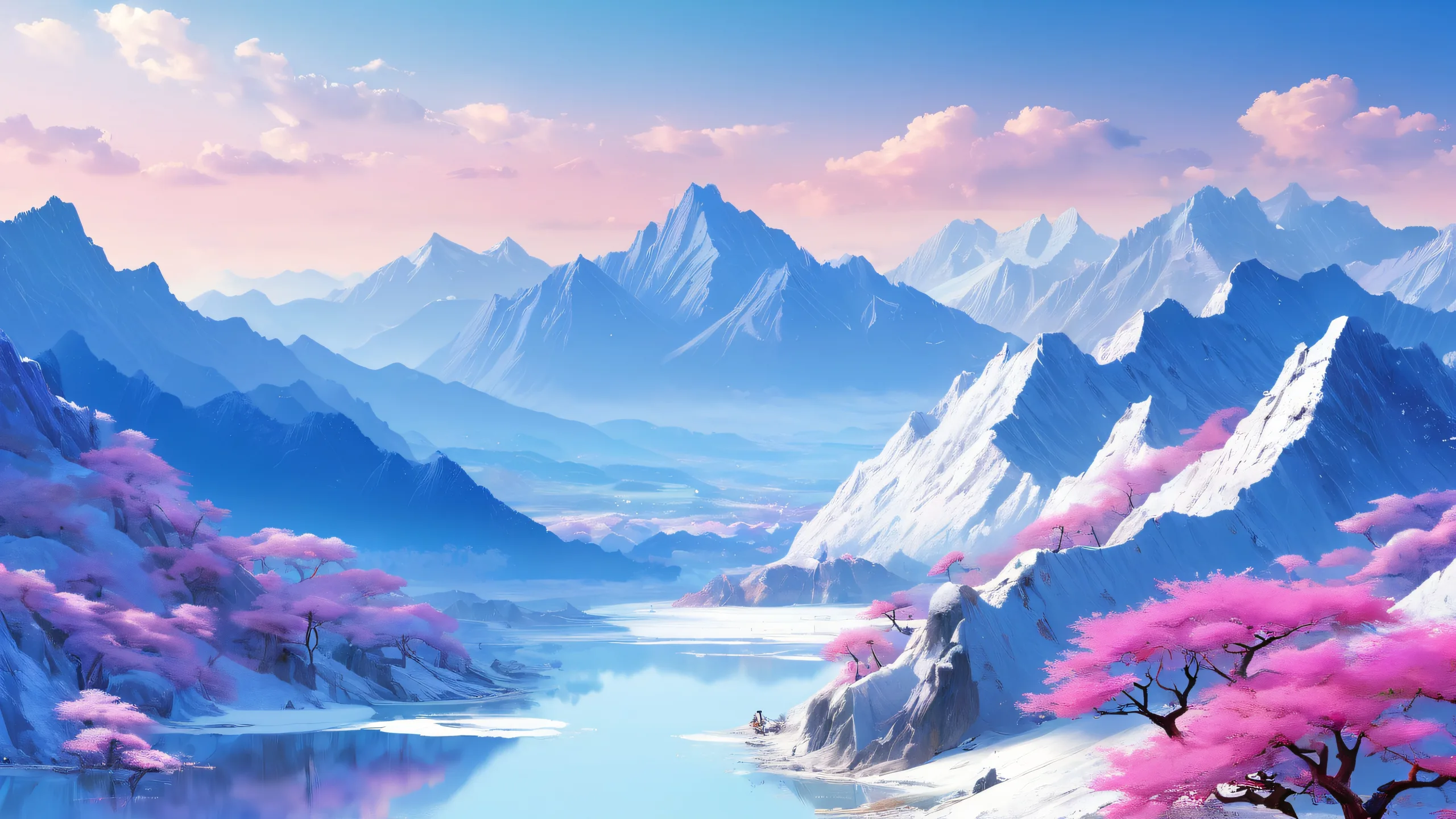 4K Majestic Huanglong Horizon Desktop Background Ethereal mountains on a clear sky against a pure void, perfect for desktop/PC backgrounds.