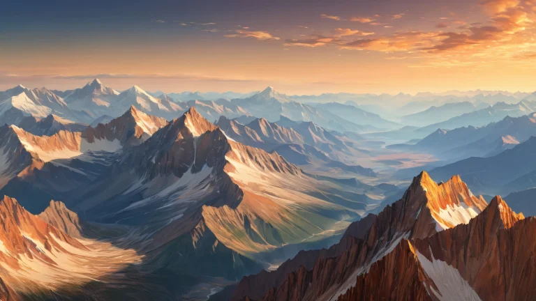 Ethereal desktop scenery of majestic mountains on a pure void, suitable for Desktop/PC use.