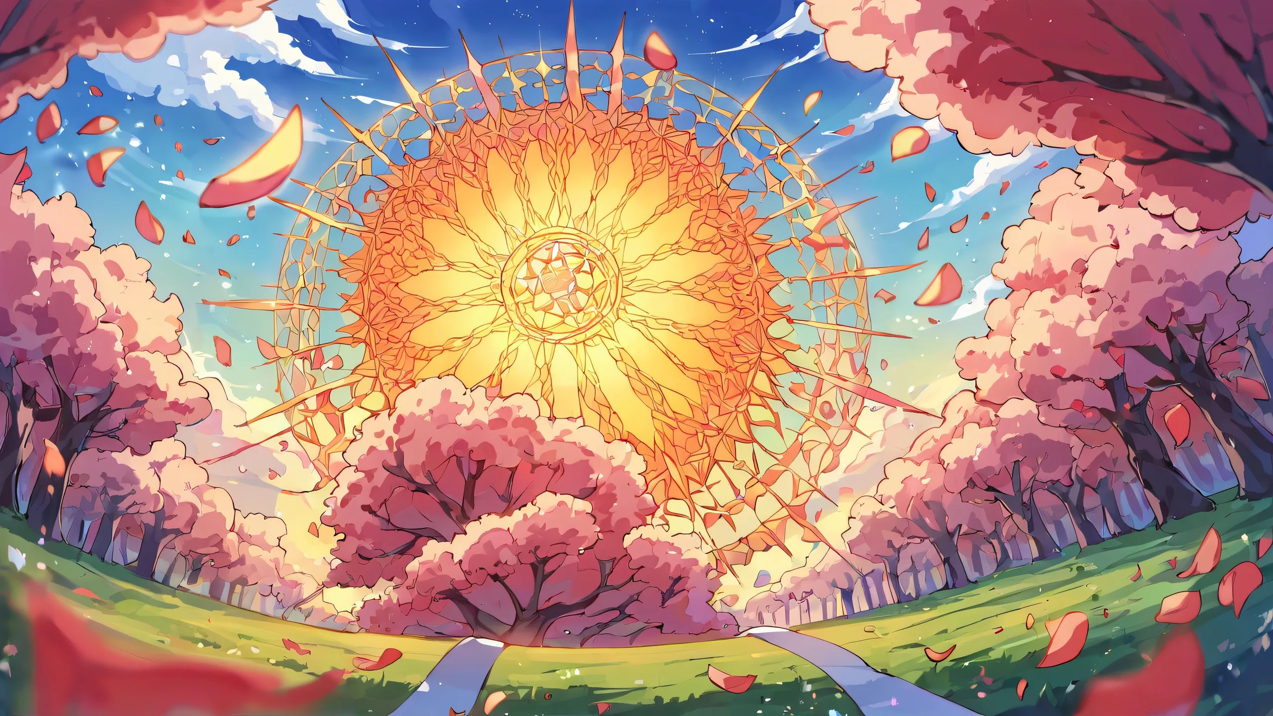 A beautifully illustrated anime scene of Maka Albarn set against a stunning blue and golden sky, perfect for desktop use on PC or Desktop.