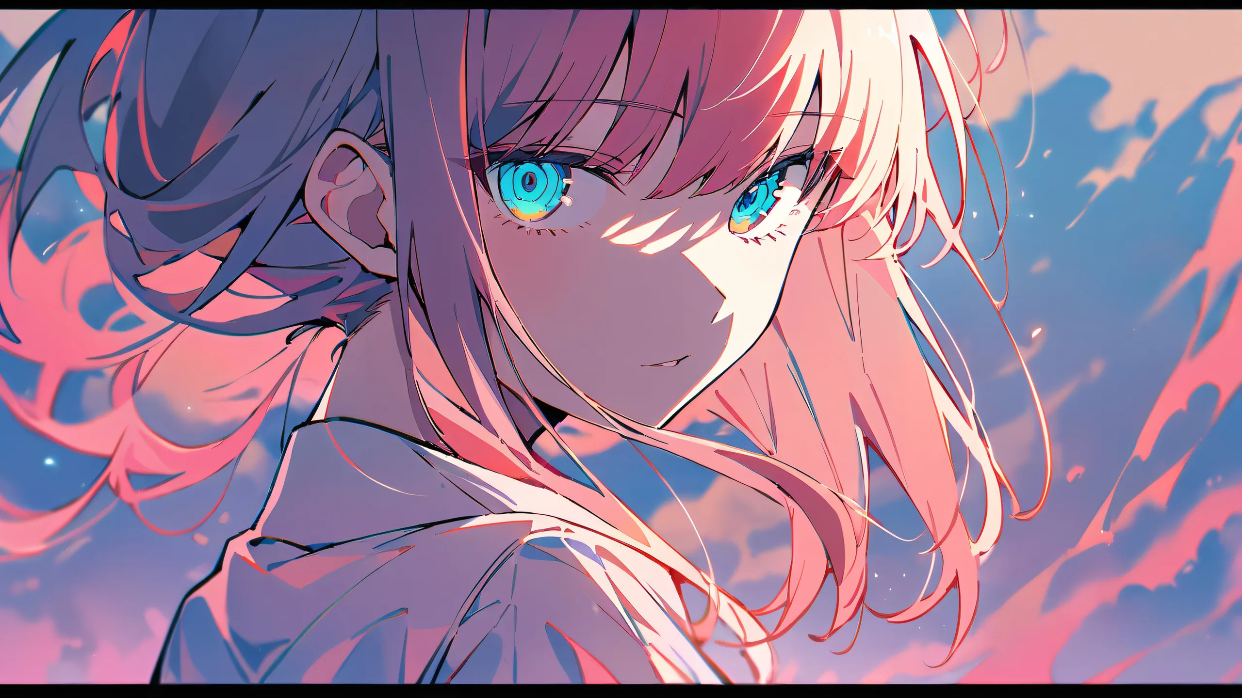 A stunning anime scene of Makima from Chainsaw Man looking directly at the viewer on a clean vast pure void background with subtle texture and atmospheric lighting, perfect for your desktop/pc.