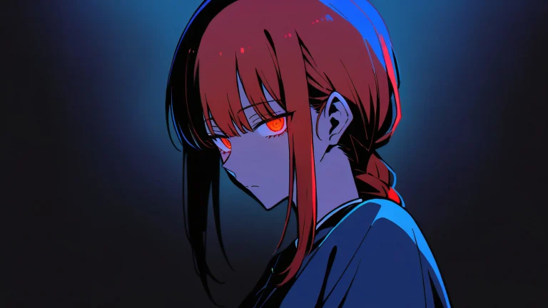 A solo Makima character looking at the viewer in a perfectly clean vast pure void with extreme depth of field, minimalist background, and elegant low-key lighting for a striking contrast and deep perfect blacks.