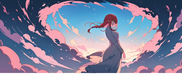 A serene scene of Makima from Chainsaw Man looking directly at the viewer on a perfectly clean and vast pure void background, suitable for desktop use.