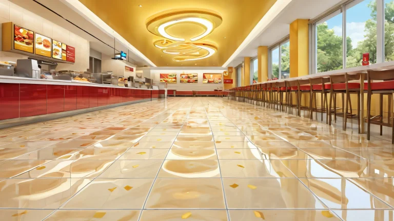 A desktop wallpaper featuring a man amidst beige tile flooring and the dirty McDonald's floor, for use on Desktop/PC.