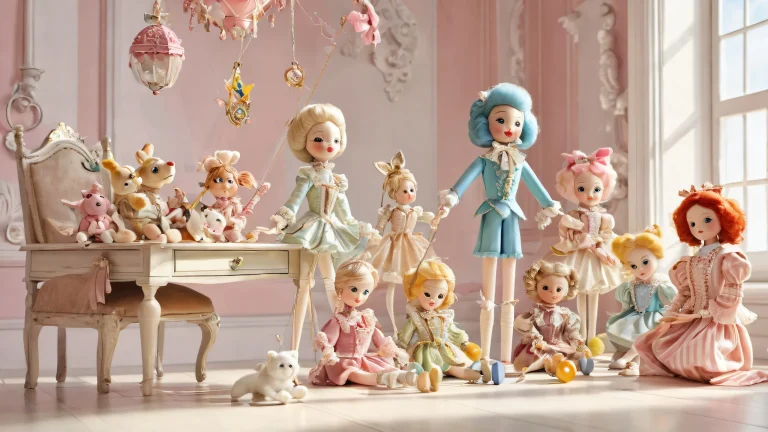 Breathtaking desktop wallpaper featuring marionettes and toys in a vast pure void, parfait pour votre PC ou ordinateur de bureau.