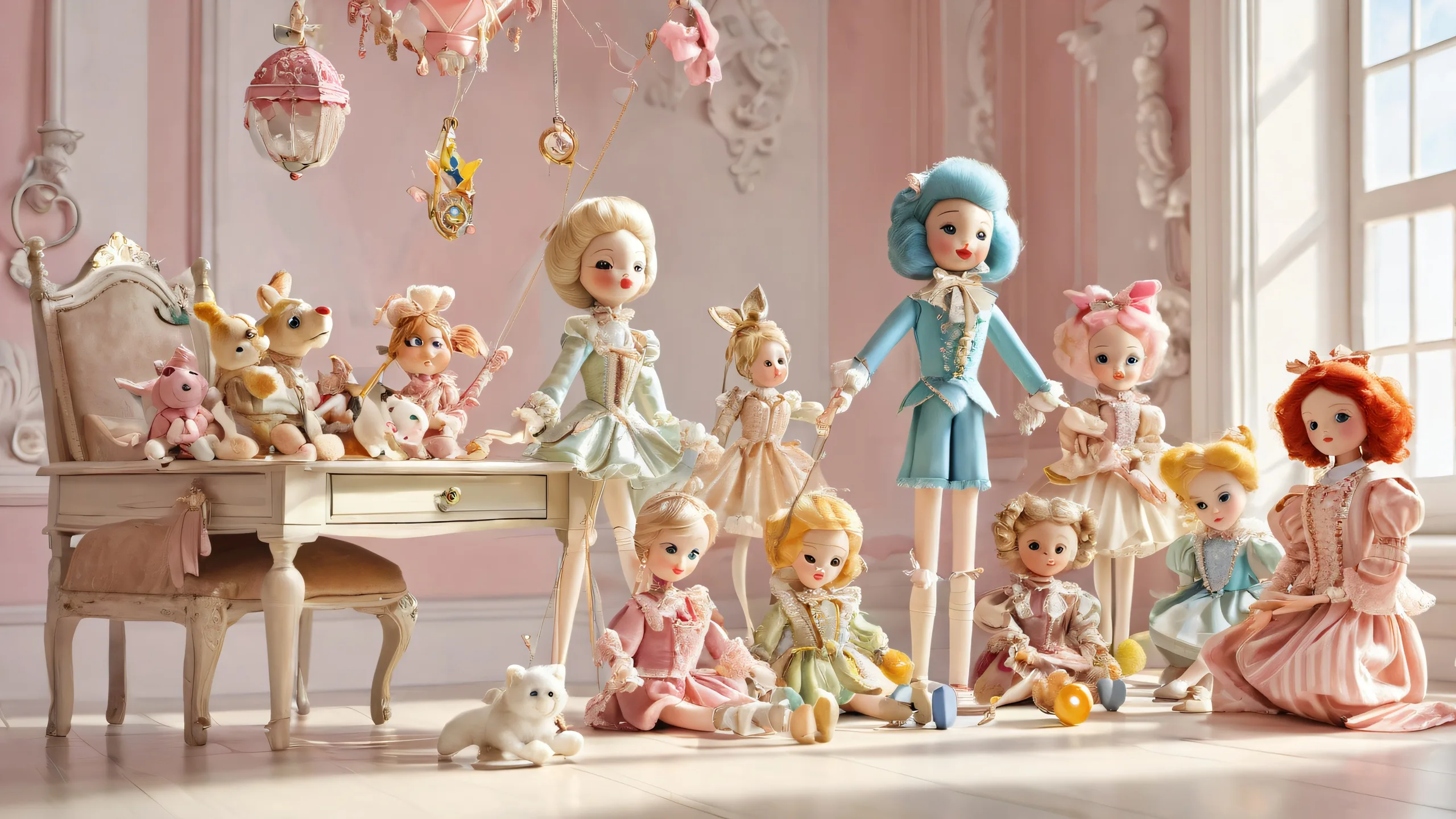 Breathtaking desktop wallpaper featuring marionettes and toys in a vast pure void, perfect for your PC or Desktop.