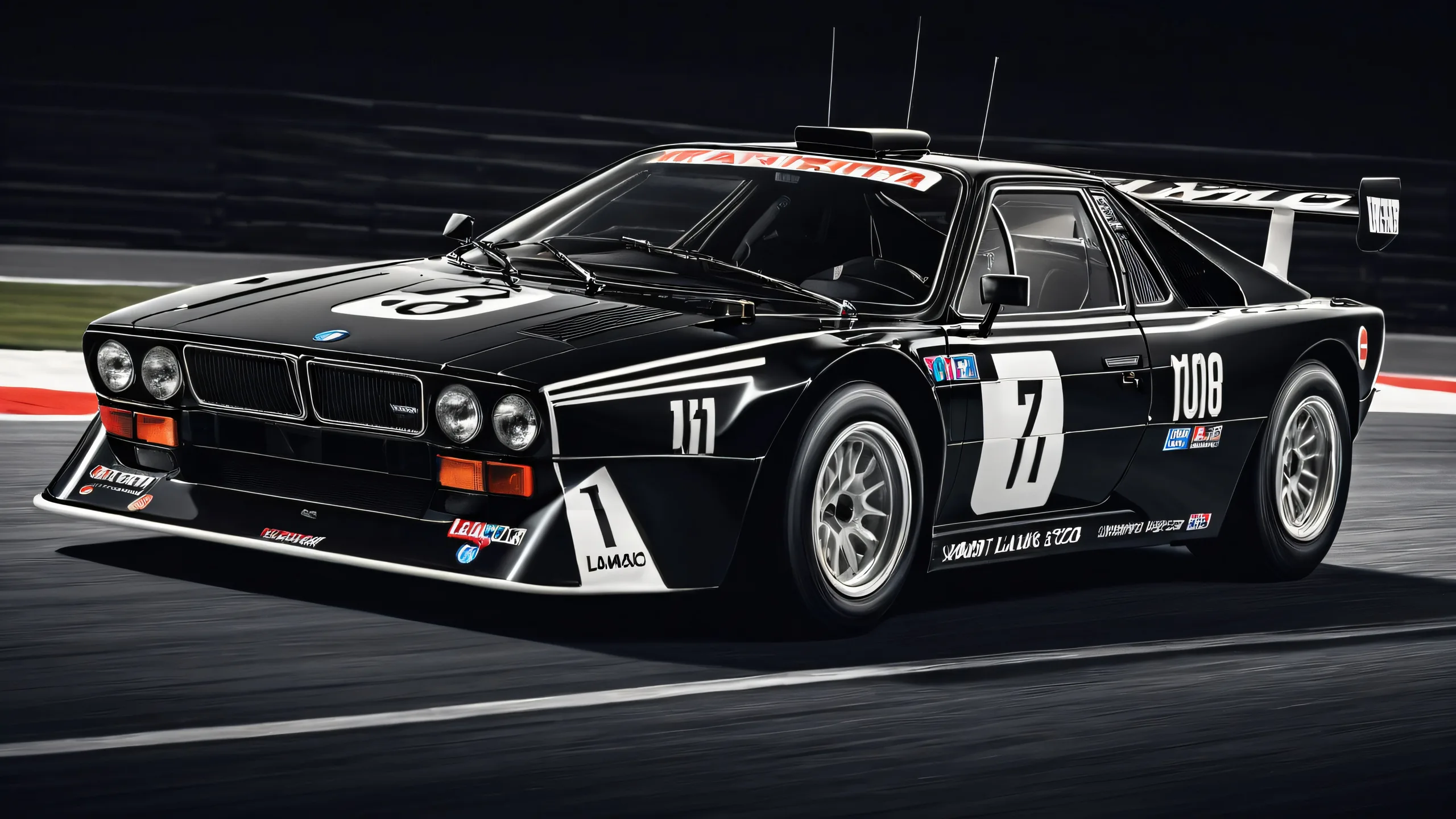A stunning desktop wallpaper of Lancia 037 on a deep pure void background with perfect blacks and crisp contrast for Desktop/PC users.