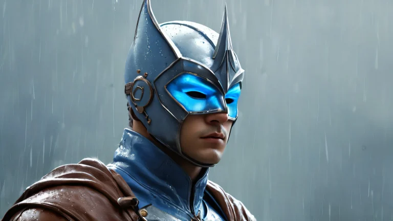 A dramatic desktop wallpaper featuring a masked hero set against a vast, pure void with atmospheric rain effects and exquisite digital art.