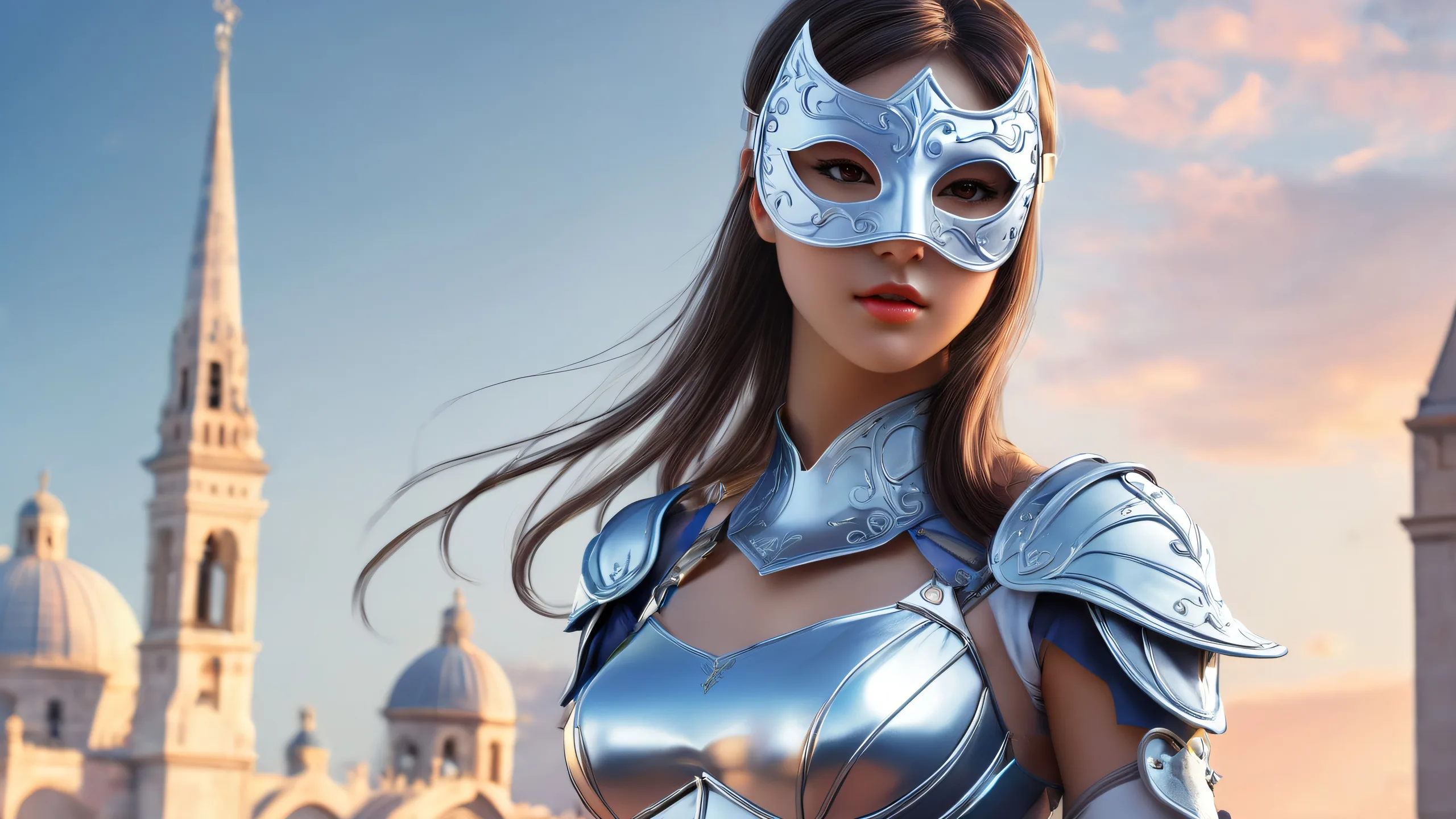 Ethereal Oasis 4K UHD Wallpaperparfait pour votre ordinateur de bureau/PC A stunning desktop wallpaper of Masked Heroine set against a vast pure void, perfect for your Desktop/PC.