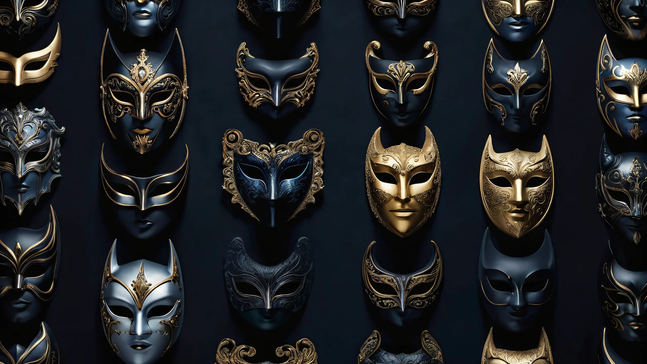 Breathtaking desktop wallpaper of masks and capes on a pristine pure void, ideal for desktop/PC use.