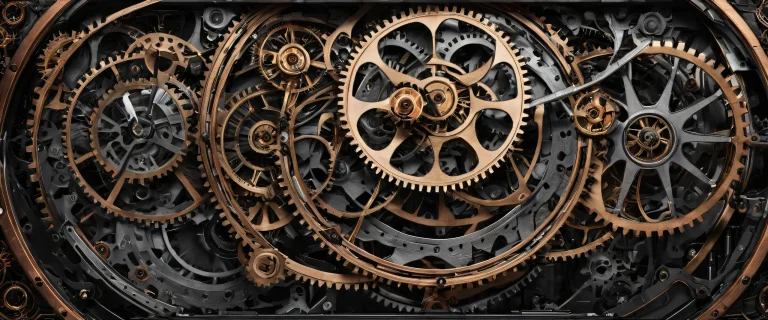 Elegant steampunk desktop scene with intricate gearwork and metallic sheen, perfect for a PC or Desktop/PC setup.