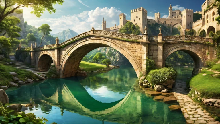 A serene medieval bridge over a vast pure void, Perfekt für Ihren Desktop/PC