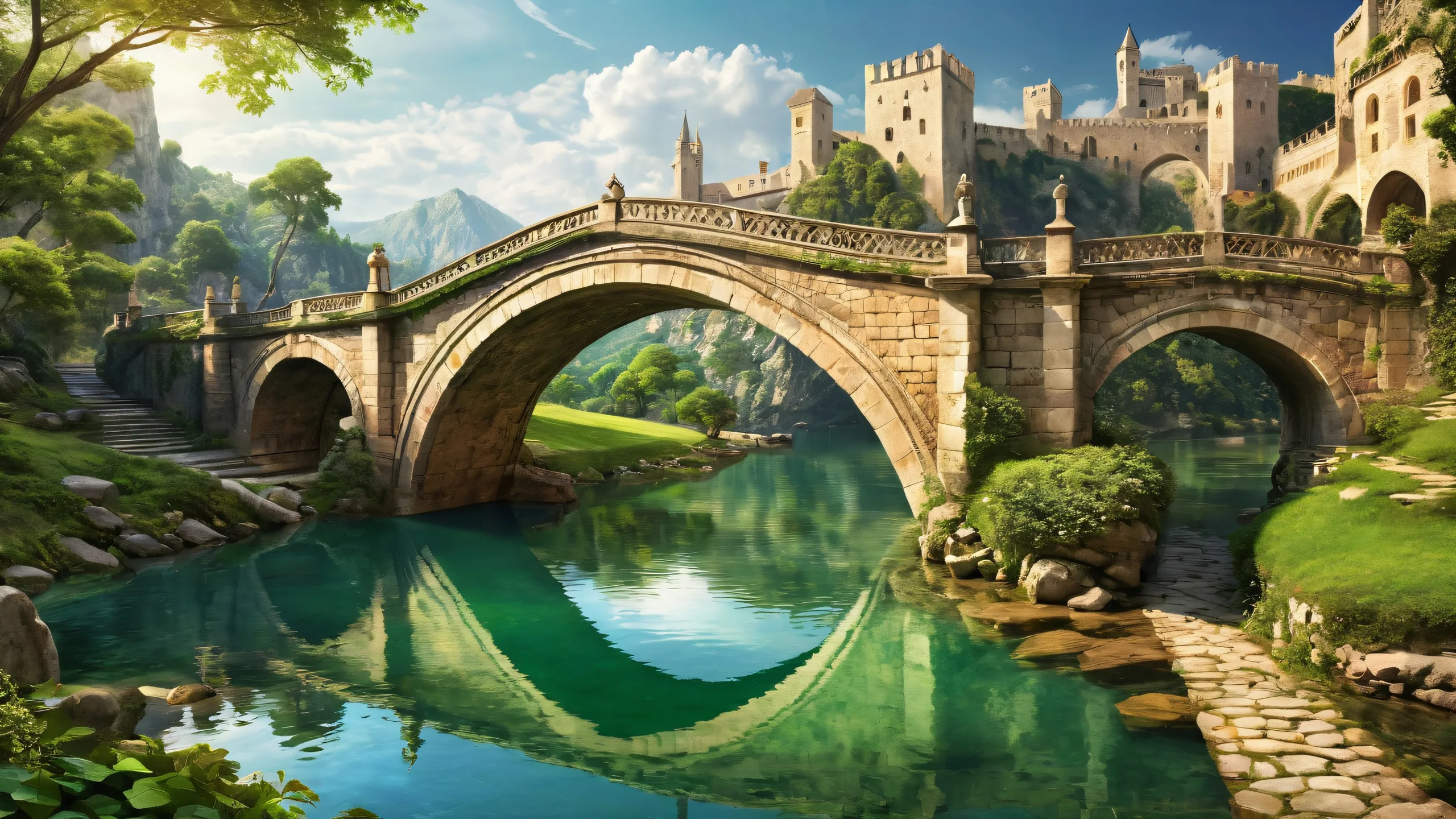 A serene medieval bridge over a vast pure void, perfect for your Desktop/PC