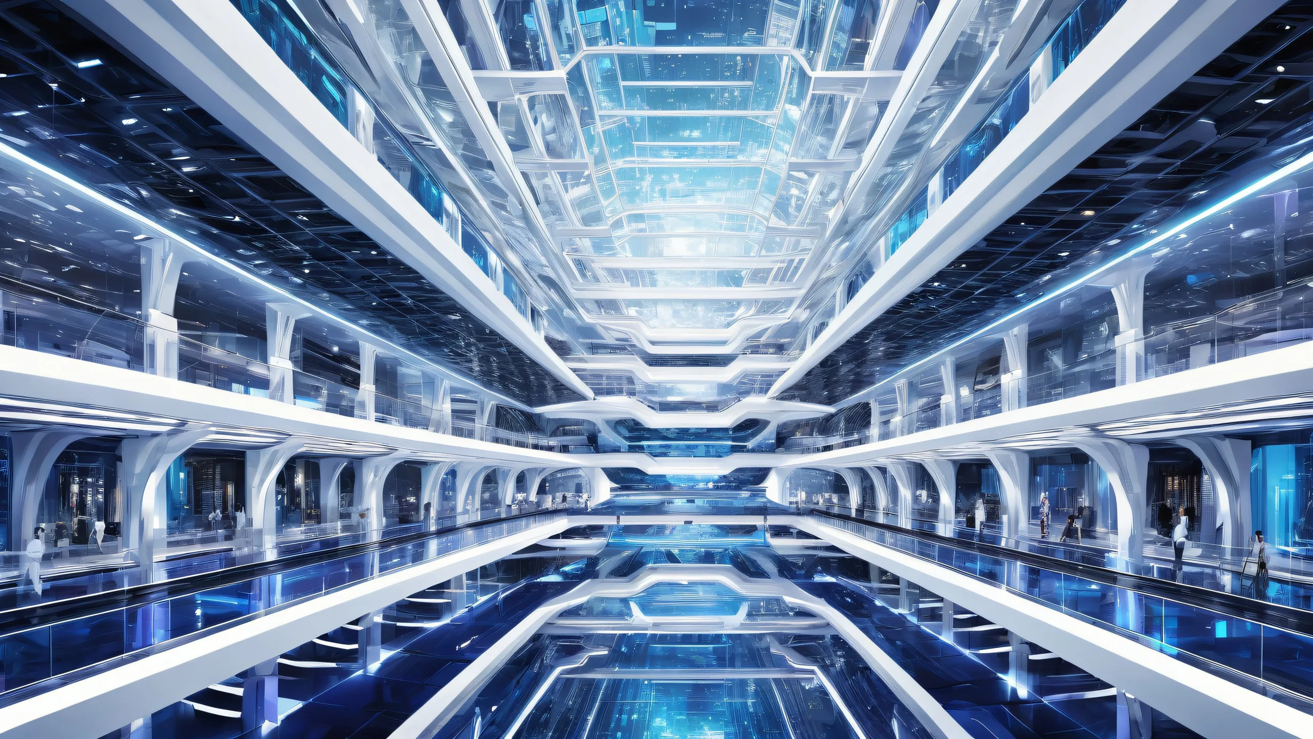 A futuristic desktop scene with a massive cityscape against a pure void background for use on Desktop/PC