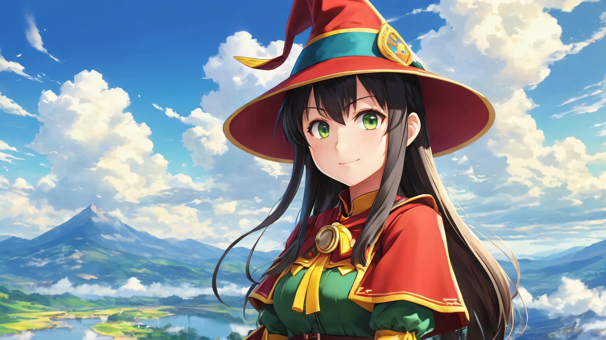 Breathtaking desktop wallpaper featuring Megumin in a vast pure void with clouds and overcast skies, perfect for PC or laptop use.