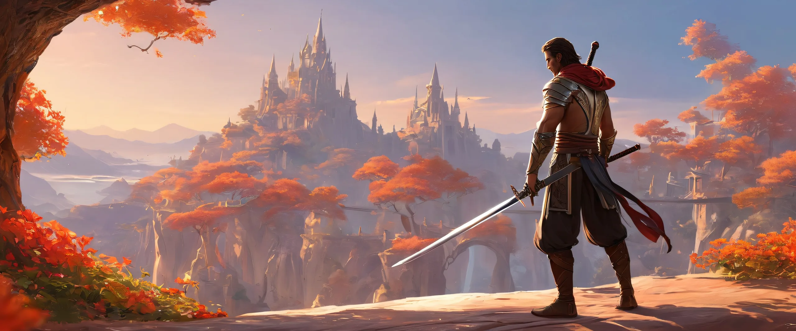 Men with sword standing in a vast pure void on a desktop/PC