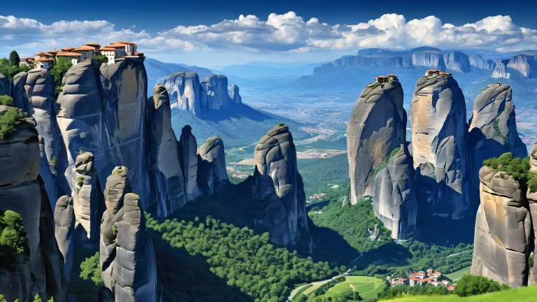 A stunning Meteora desktop wallpaper with deep blues and metallic silvers, emphasizing the grandeur of the subject for Desktop/PC users.