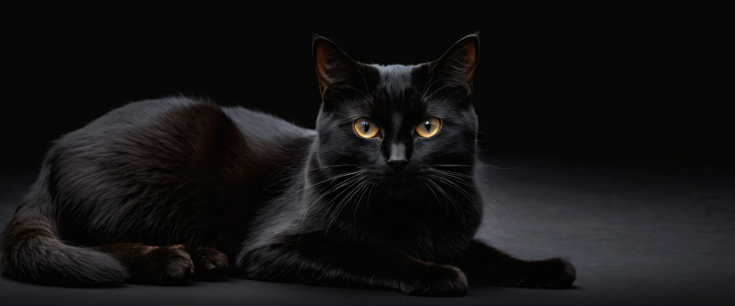 A sleek black cat sits majestically in a vast, pure void on your desktop/pc.