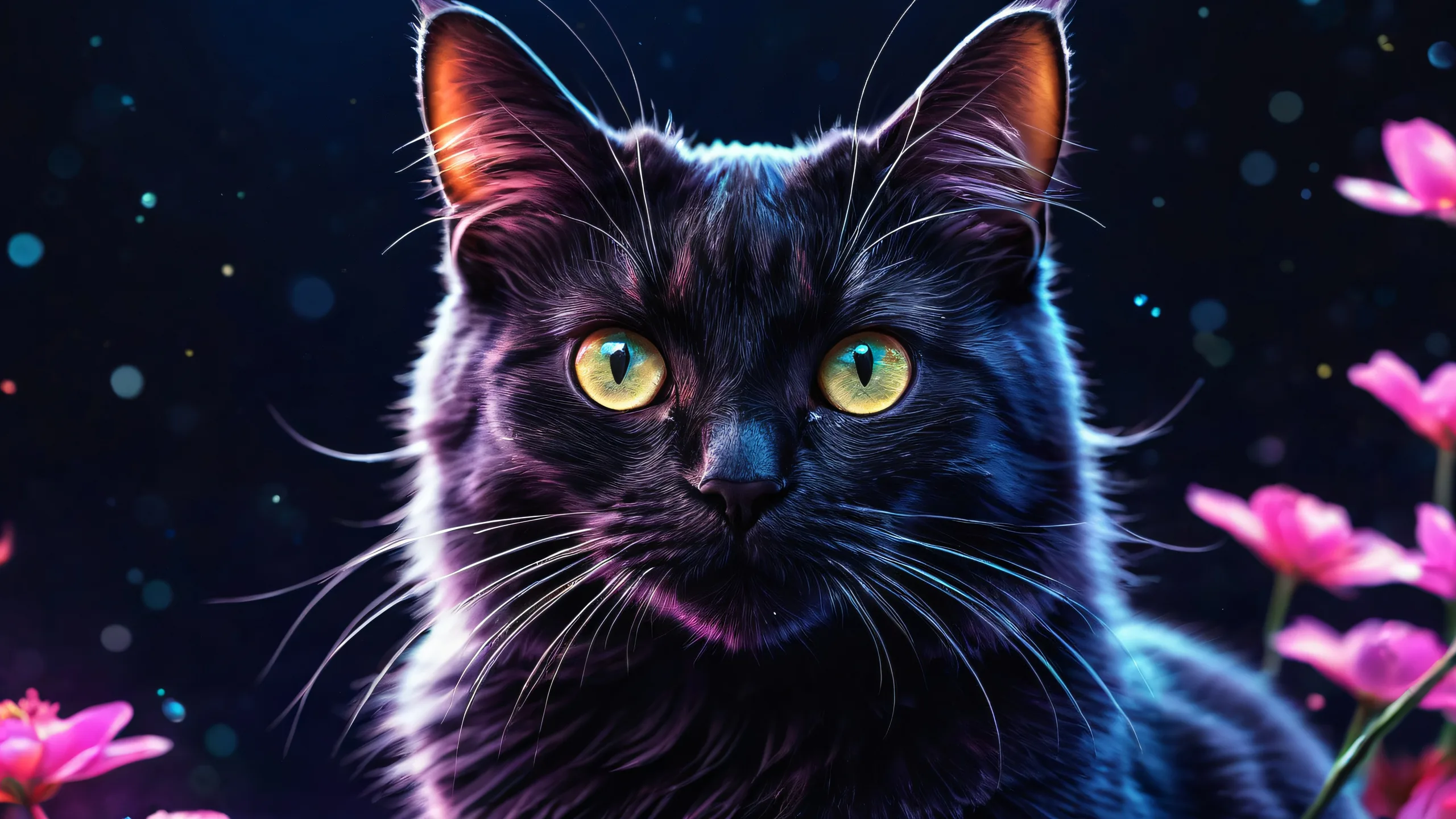 Midnight Whispers of the Void 4K UHD Wallpaper A beautiful night scene with a cat sitting on a pure void desktop/pc, featuring vibrant colors and sleek dark mode aesthetic.