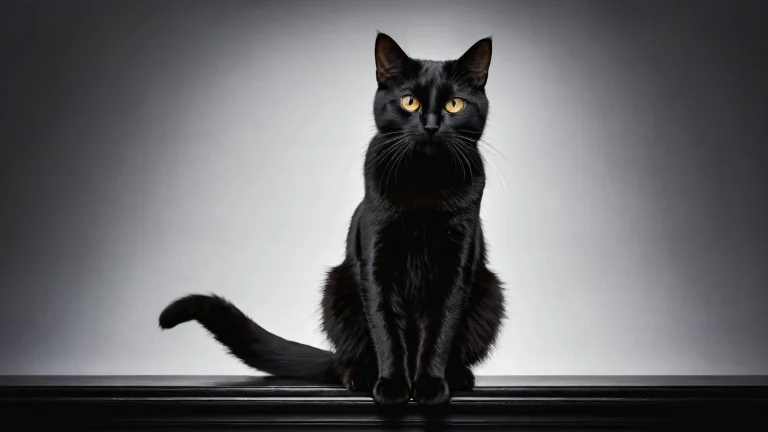 A sleek dark mode desktop featuring a black cat set against a vast, pure void with deep blacks and luminescent accents.