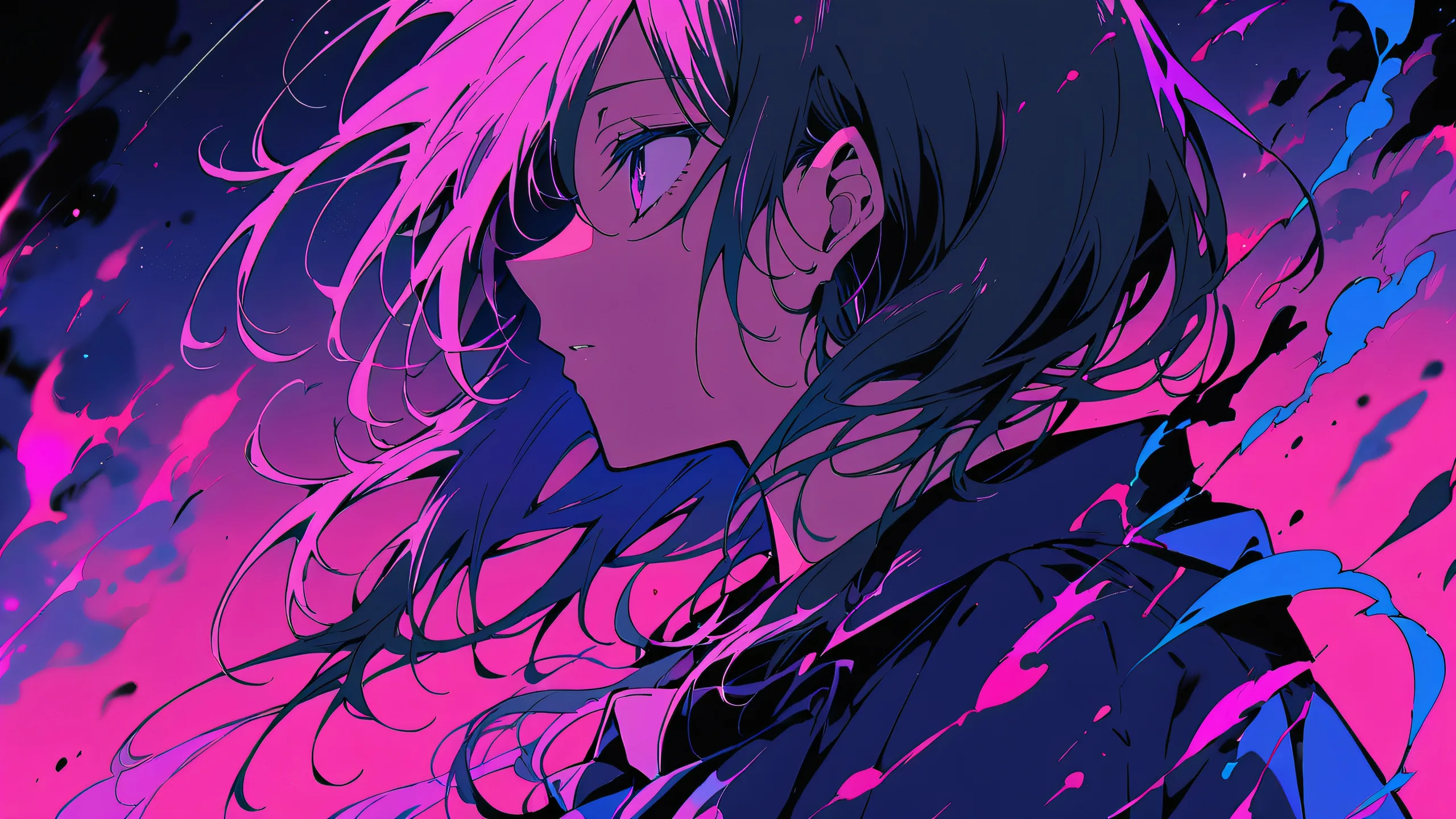 A stunning anime illustration of Mikasa Ackerman from Attack on Titan set against a perfectly clean vast pure void with extreme depth of field, suitable for desktop use on PC or laptop