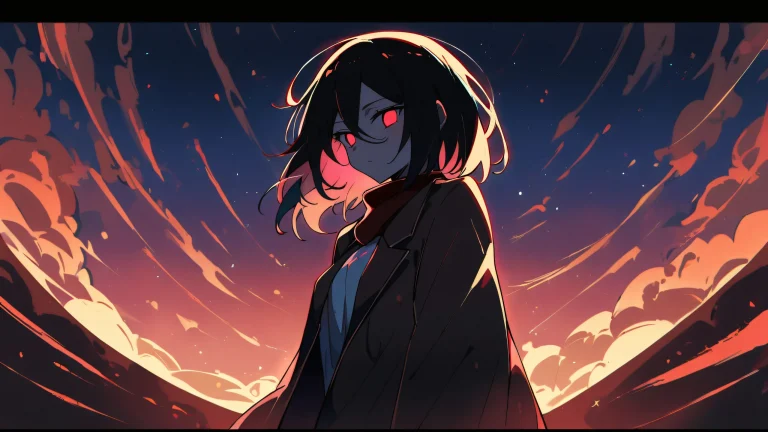 Mikasa Ackerman, solo, looking at viewer from a Perfectly clean vast pure void with an extreme depth of field featuring a stunning celestial sky and subtle gradient effects on a Desktop/PC.