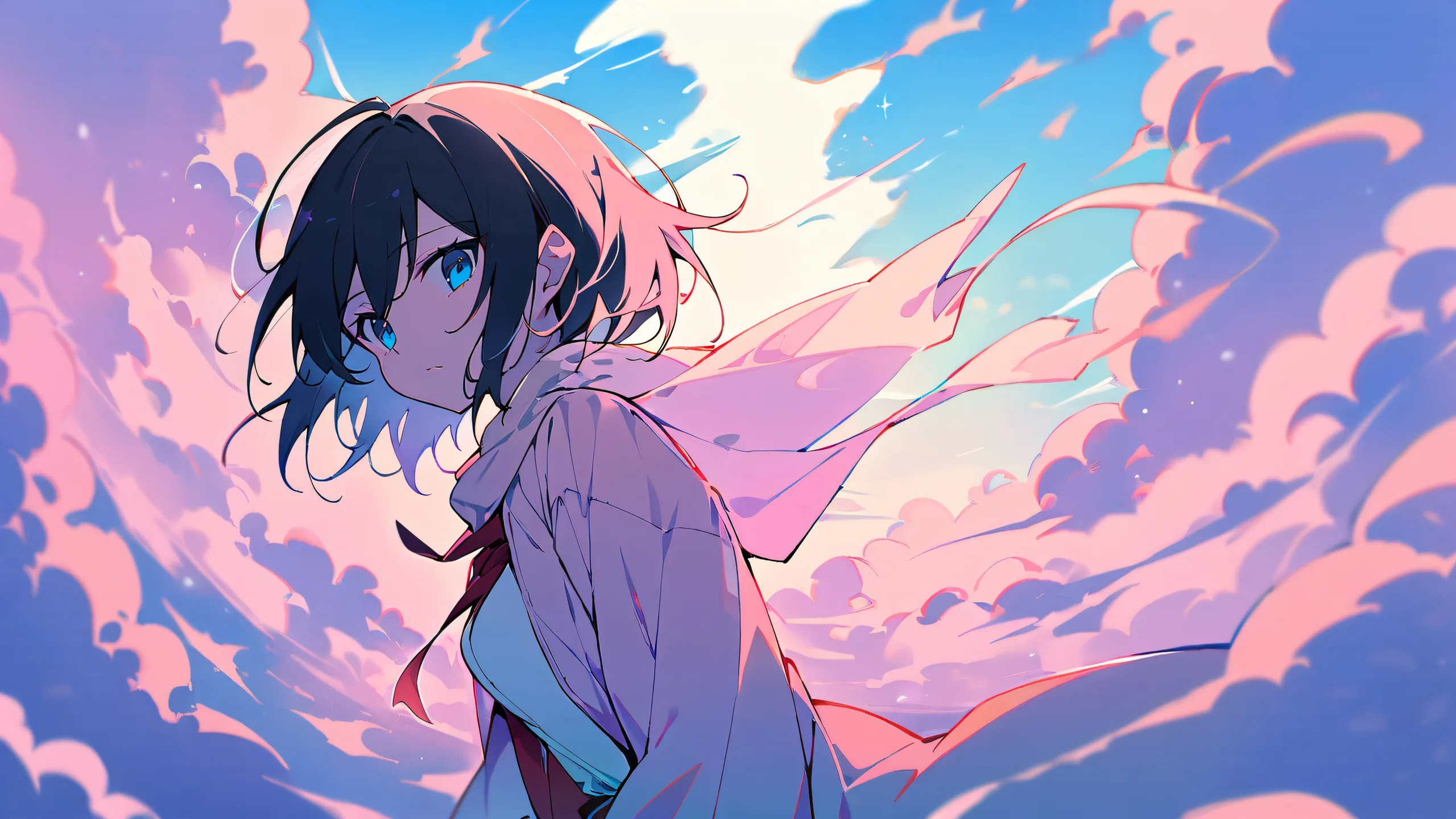 A close-up of Mikasa Ackerman gazing directly at the viewer, set against a perfectly clean and vast pure void, with extreme depth of field and vivid colors. Suitable for desktop/PC use.