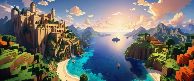 A serene Minecraft landscape on a desktop or PC, with a vast pure void and extreme depth of field, perfect for wallpaper use.