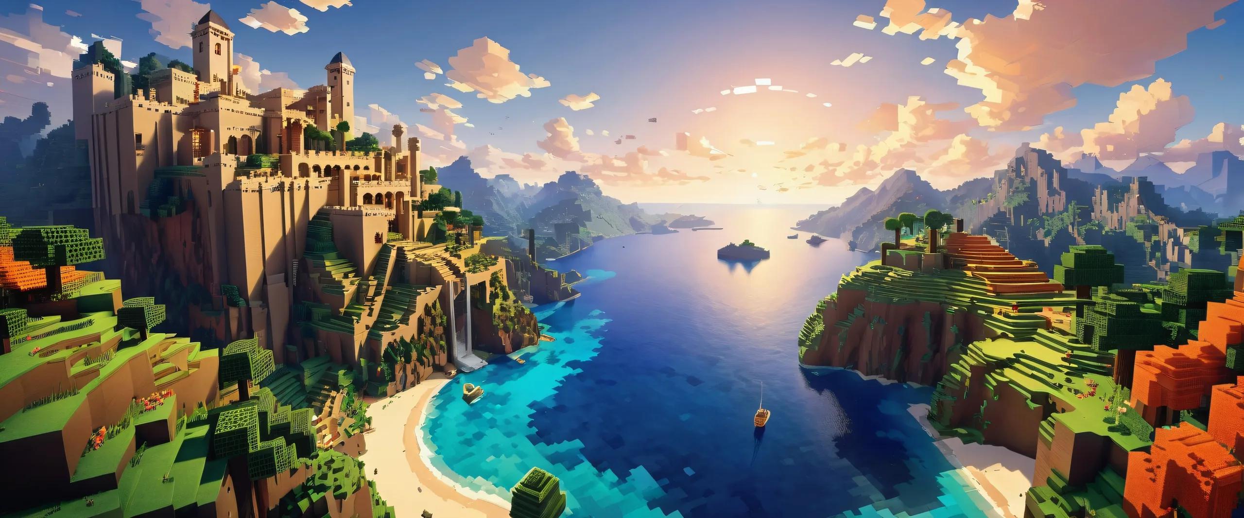 A serene Minecraft landscape on a desktop or PC, with a vast pure void and extreme depth of field, perfect for wallpaper use.