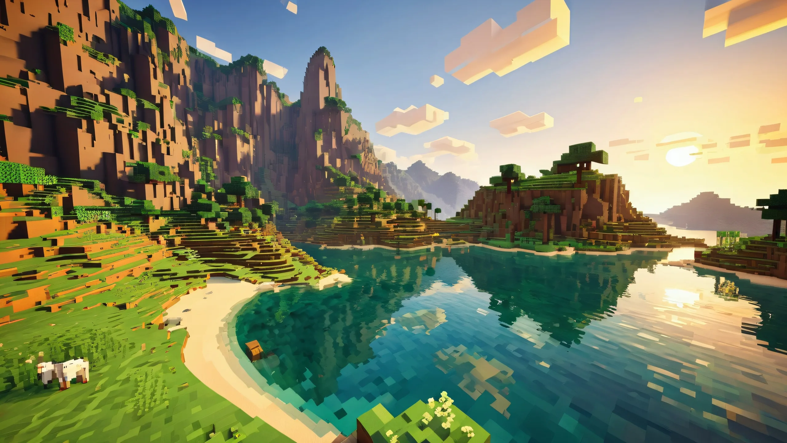 A serene Minecraft landscape for your desktop or PC, featuring a vast pure void with extreme depth of field and radiant lighting.