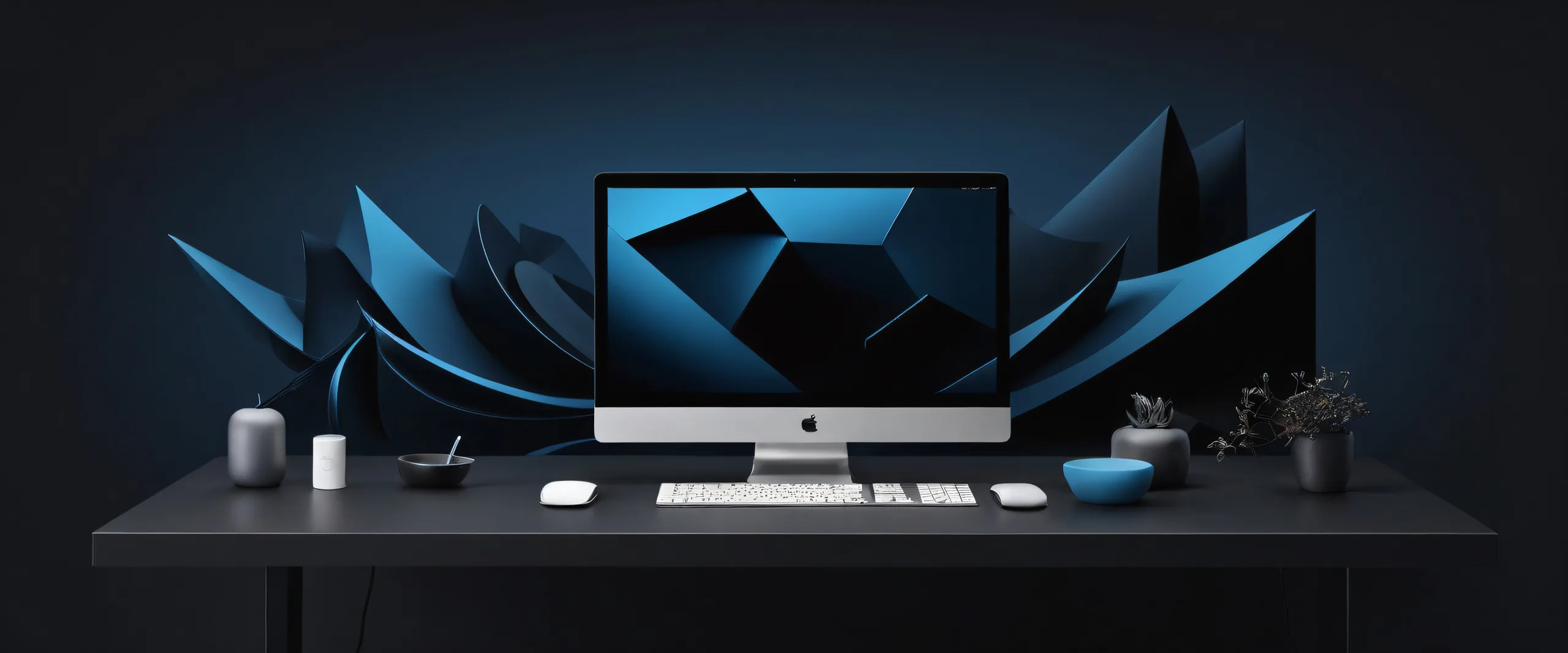 A serene misty blue grey void desktop scene with perfect depth of field and morning atmosphere on a computer or PC