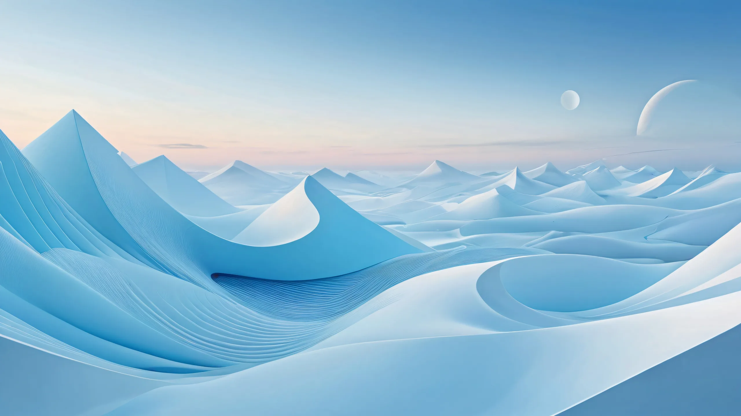 Ethereal desktop scene with shapes and misty morning atmosphere suitable for a PC or Desktop.